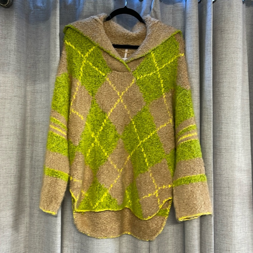Free People Sunshine To Follow Argyle Sweater in Lemon Sugar Combo - XS